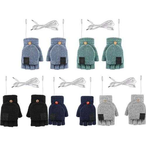Flip Half-finger Electric Heating Knitted Gloves USB Charging Cold-proof Gloves Unisex Winter Outdoor Indoor Warm Gloves