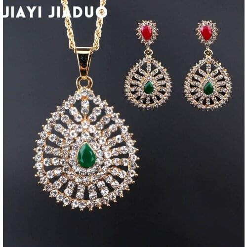 Jiayijiaduo African bead jewelry set gold-color accessories wedding for women bride full Rhinestone Necklace earrings wholesale