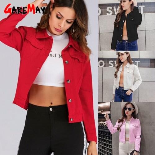 2021 Womens Denim Jacket Basic Bomber Loose Casual Short Red Pink Korean Jeans Jacket Female Spring Autumn Clothing Women Coats