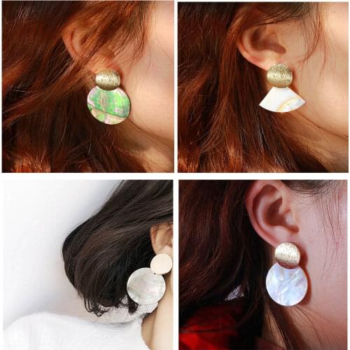 SOHOT Creatived Natural Shell Tassel Women Drop Earrings Chic Trendy Charming Round Shape Geometric Gold Color For Party Jewlery