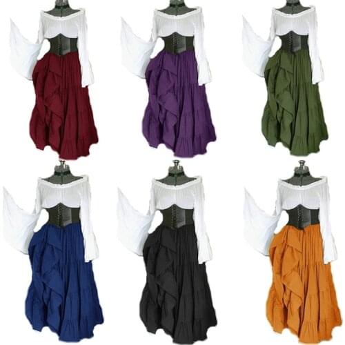 2019 New Medieval Costume women Cosplay Renaissance Long Maxi Dress Vintage Flare Sleeve Party Cosplay Women Lace up ball gown