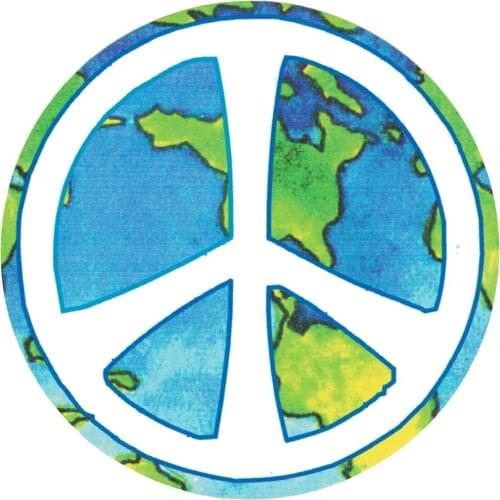 Peace Sign Over Earth - Small Bumper Sticker or Laptop Decal (3.25" Circular)