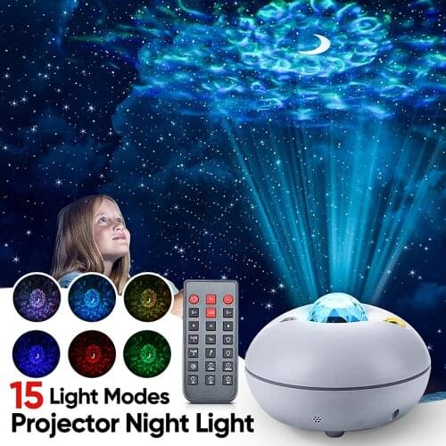 Starry Star Projector Night Lamp Laser Speaker 15 Light Modes LED Smart Remote-Control Galaxy Moon Atmosphere Projector Light