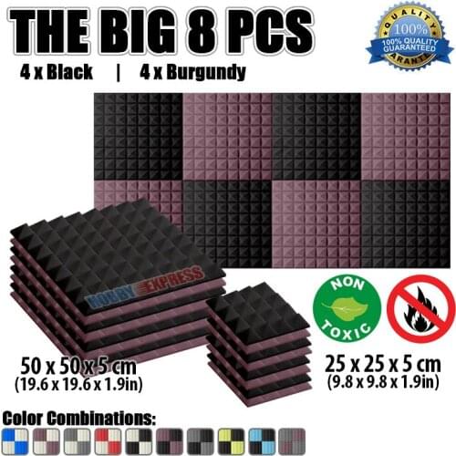 Arrowzoom 19.6 x 19.6 x 1.9" / 9.8 x 9.8 x 1.9" Pyramid Studio Foam Soundproofing Acoustic Tile Panel 8 pcs Color Bundle KK1034
