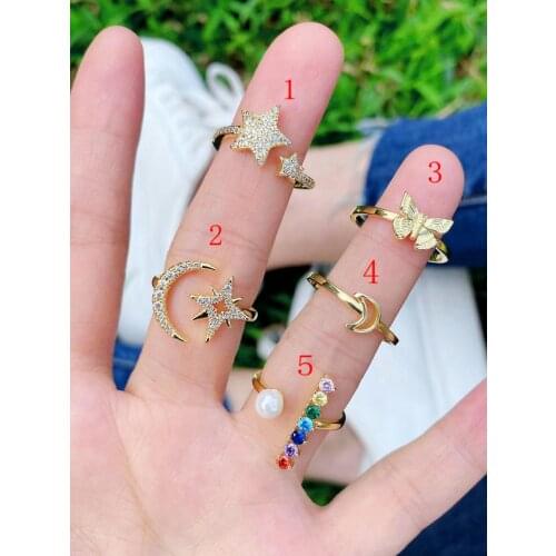 10Pcs 2021 Fashion Minimalist Zircon Gold Filled Star Heart Butterfly Adjustable Rings Jewelry for Women