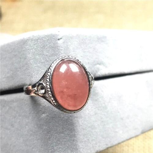 14mm Top Natural Red Rhodochrosite Ring Jewelry For Woman Man Argentina Round Beads Silver Crystal Stone Adjustable Ring AAAAA