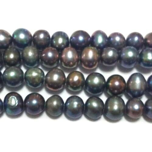 16 inches A+ 7-8mm Black Natural Potato Shaped Fresh Water Pearl Loose Strand
