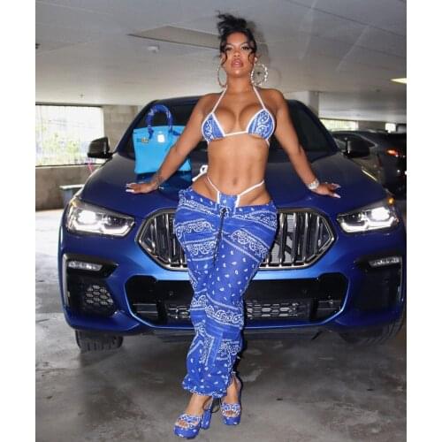 2021 Best Quality Famous Brand 3 pcs Women Set Print 2 pcs Bikini Set and Long Pants Summer Beach Outfits