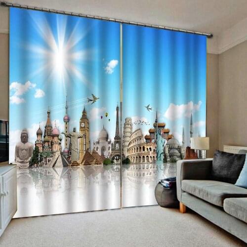 3D Curtains Living Room Bedroom Drapes Cortinas Customized size blue sky buidling curtains Blackout curtain