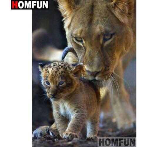 HOMFUN Full Square/Round Drill 5D DIY Diamond Painting "Animal lion" 3D Diamond Embroidery Cross Stitch Home Decor A19183
