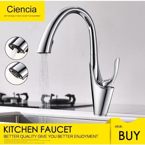 Free Shipping Brass Brushed Chrome Pull-Out Kitchen Faucets with Concealed 360° Rotating Sprayer, Deck Mounted Kitchen Tap
