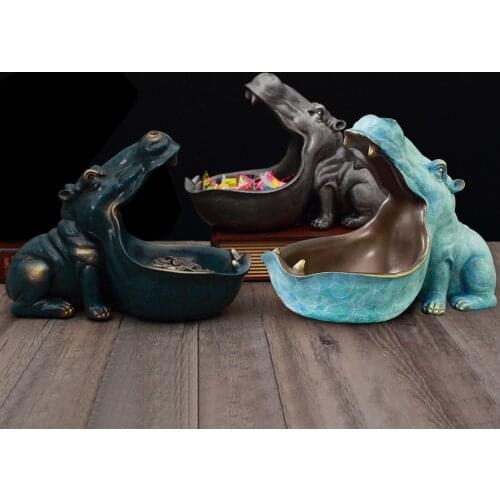 Big Mouth Hippo Key Bowl Home Resin Hippo Figurine Jewelry Holder Nuts Dried Fruit Snacks Container Organizer Animal Shape