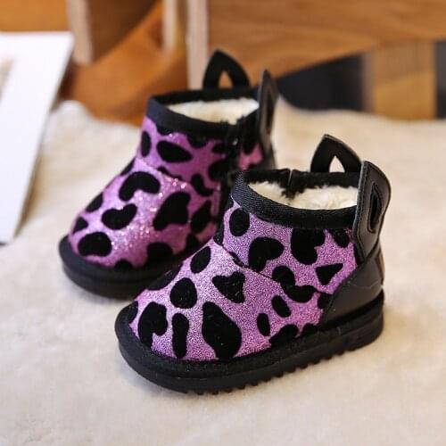 2021 Winter Kids Rubber Snow Boots Girls Leopard Pink Anti Fur Shoes Childrens Toddlers And Baby Cute Ears Cotton Warm Shoes