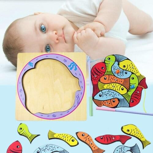Children Wooden Toys Magnetic Games Double Pole Fishing Toy Kids 3d Fish Baby Kids Educational Toys Outdoor Funny Boys Girl Gift
