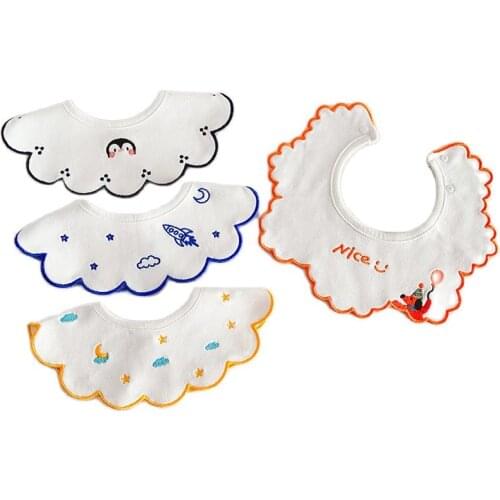 Korean Style Infant Baby Cotton Bibs Embriodery With Wavy Ended Children Fashion Burp Cloths Cute Saliva Towel Kids Accessories