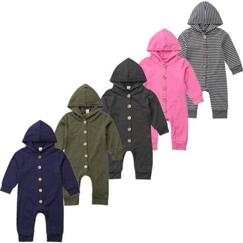 Autumn Newborn Infant Baby Boy Girl Kids Long Sleeve Cotton Hooded Romper Button Jumpsuit Clothes Outfit