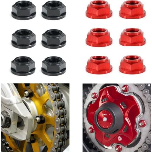For Ducati 1098 1198 899 1299 Panigale Monster 821 1200 Scrambler 400 M10*1.0 6 Pcs Rear Sprocket Wheel Axle Nuts CNC Aluminum