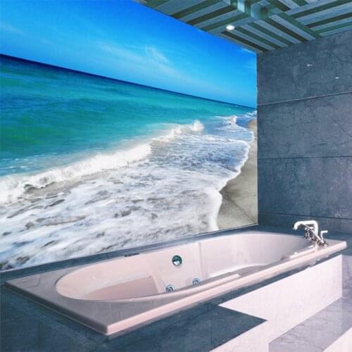 Photo Wallpaper Modern Simple Beach Sea Wave Landscape Mural Wall Sticker Bathroom Waterproof Background Wall Paper For Wall 3 D