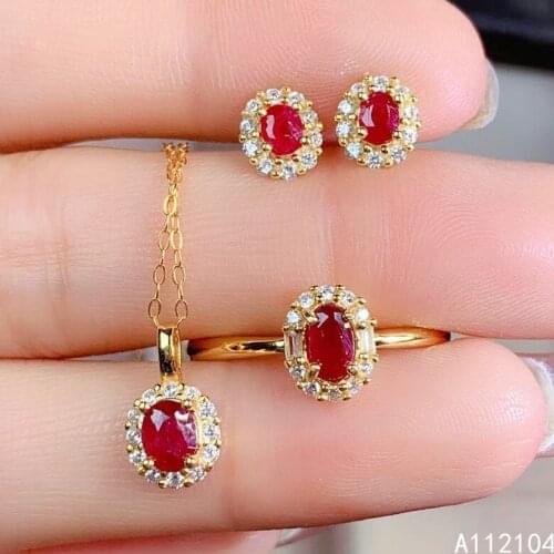 KJJEAXCMY fine jewelry 925 sterling silver natural ruby women new fresh popular gem earrings ring pendant suit support detection
