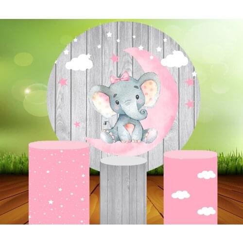 Round Circle Elephant Girl Boy Baby Shower Newborn BackdropTwinkle Star Cloud Birthday Party Photography Background Plinth Cover