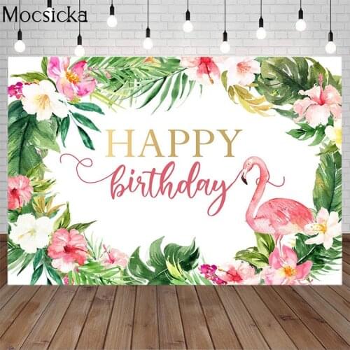 Summer Backdrop Flamingo Happy Birthday Aloha Party Background Tropical Flower Fruit Leaves Hawaii Newborn Portrait Photo Studio