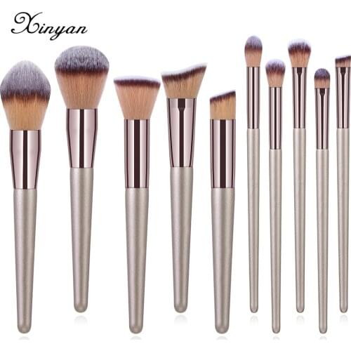 XINYAN Champagne Makeup Brush Set Eyeshadow Concealer Foundation Powder Blush Lip Eye Make Up Brush Cosmetics Beauty Tools