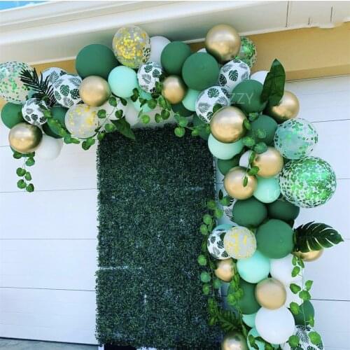 106pc White Gold Balloon Graland Kit Jungle Theme Party Balloons Leaves Green Leaf Garland Vines Decoration for Wedding Birthday