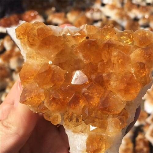 Natural quartz minerals specimen ornament yellow citrine crystal cluster for home decoration