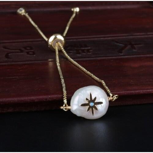 Sky blue cz tiny Star of David charm freshwater pearl bead dainty gold link bracelet for women wedding brithday jewelry gift
