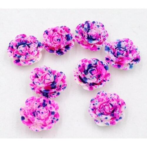 New Fashion 30pcs/Lot 14mm Rose+Blue Resin Rose Flower Flatback Stone Appliques For Phone/Crafts DIY