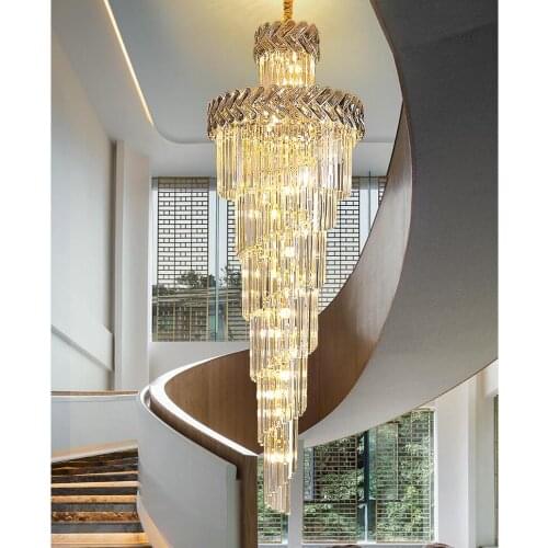 Newly Nordic K9 Crystal Chandelier D60cm H180cm LED Hotel Hall Living Room Staircase Hanging Pendant Lamp European Big Lighting