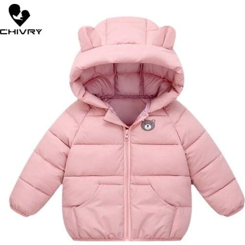 Chivry New 2021 Kids Boys Girls Winter Keep Warm Down Jackets Toddler Baby Hooded Solid Cotton-padded Coat Thicken Outerwear