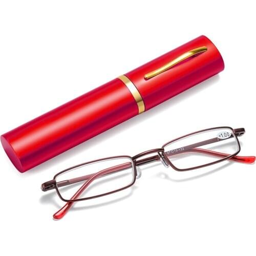 Portable Reading Glasses Unisex Women Men Eyeglass with Pen Holder Case Spring Hinge Glasses Anti-blue Light Degree +100 To +400