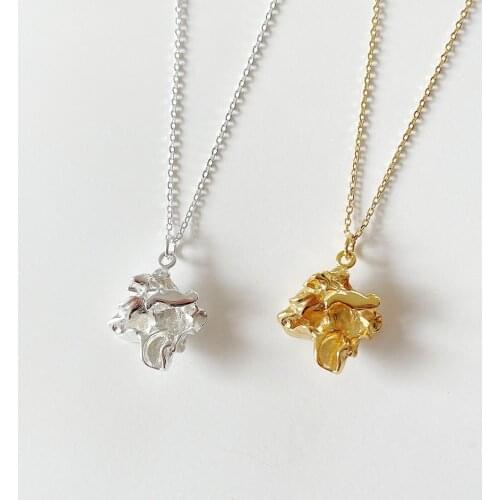 Amaiyllis 925 Sterling Silver Minimalist Irregular Flower Clavicle Necklace Pendant Handmade Choker Boho Necklace Jewelry