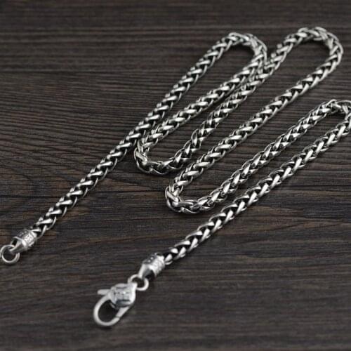 925 Sterling Silver Weave Necklace Men Silver Rope Chain Horsewhip Sanskrit Letter Vintage Male Necklaces Luxury Jewelry Rocky