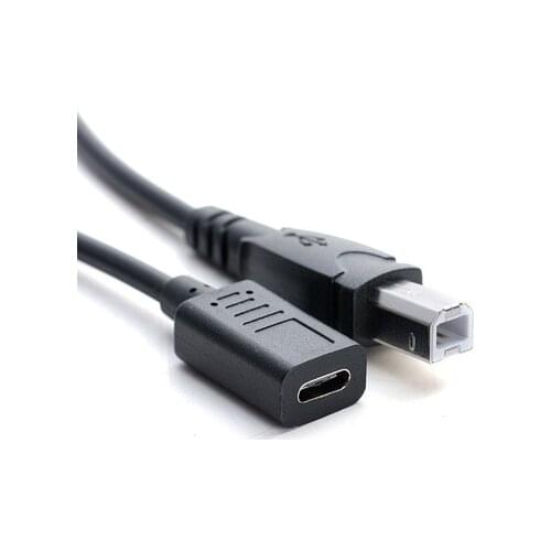 Type C Female Connector To USB 2.0 B Type Male Data Cable Adapter For Cell Phone Printer Hard Disk File Transfer Fast 30cm
