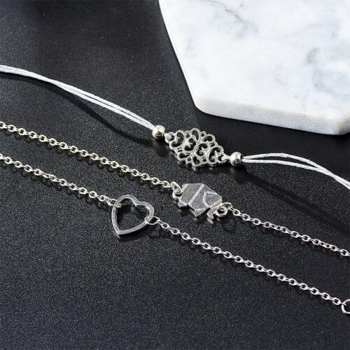 QCOOLJLY 3 Pcs/ Set Bohemian Charm Bead Bracelet Women Tassel Bangles Gold Hollow Heart Bracelets Sets Jewelry Party Gifts