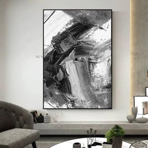 100% Hand Painted For Living Room Abstract Texture Art Large Wall Art Black and White Abstract Painting Modern Art Decoration
