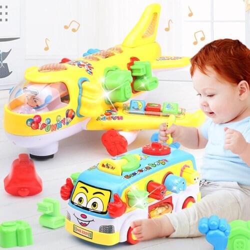Kids Toys Simulation Electric Universal Bus Airplane with Music Light Parent-child Interactive Early Education Toys For Kid Gift