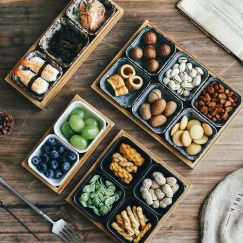 Nordic Ceramic Grid Dried Fruit Snack Candy Plate Modern Minimalist Living Room Coffee Table Dessert Plate Snack Fruit Platter