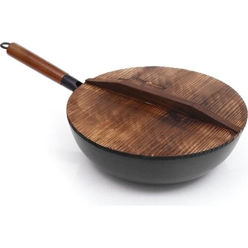 Wok Pan Induction Carbon Steel Wok Pan With Wooden Handle Stir Fry Pan With Lid Durable Nonstick Frying Pan Utensils For Kitchen
