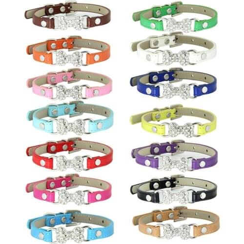 Rhinestone PU Dog Collar with Cute Bone Pet Supplies for small Dog Puppy Cat Leads Dogs Accessories Chihuahua