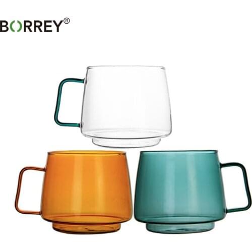 BORREY Heat-resistant Glass Coffee Mug Drinks Dessert Breakfast Milk Cup Glass Mugs Handle Office Mug For Gift Drinkware Tools