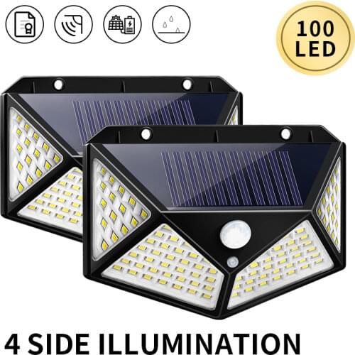 LED Street Light Outdoor Solar Wall Lamp 100 LEDs Solar Porch Light with PIR Motion Sensor Garden Fence Path Way Security Lights