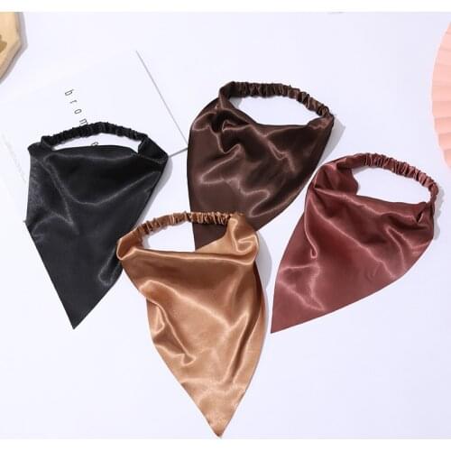 Vintage Glossy Silky Satin Triangle Hair Scarf Solid Color Headband For Women Scrunchies Soft Turban Headwrap Elastic Hair Band