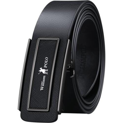WilliamPolo automatic buckle luxury brand mens belt black strap original natural cowhide belt 18159-60p