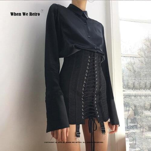 Gothic Y2K Vintage Mini Skirt Women Punk Patchwork Summer High Waist Skirt Bodycon Eyelet Lace Up Aesthetic Sexy Skirts VD2182