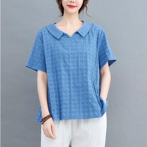Women Cotton Linen Casual T-shirts New Arrival 2021 Summer Vintage Style Solid Color Loose Female Short Sleeve Tops Tees B575