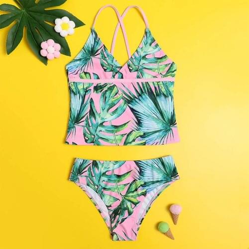 4-18 Years Girls Swimsuit Kids Dot Print Two Piece Childrens Swimwear Tankini Teenage Girls Bathing Suit Summer Beachwear 2021