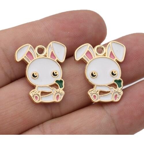 5PCS Gold Color Enamel Rabbit Charms Pendants for Jewelry Making Bracelet Necklace DIY Earrings Handmade Craft